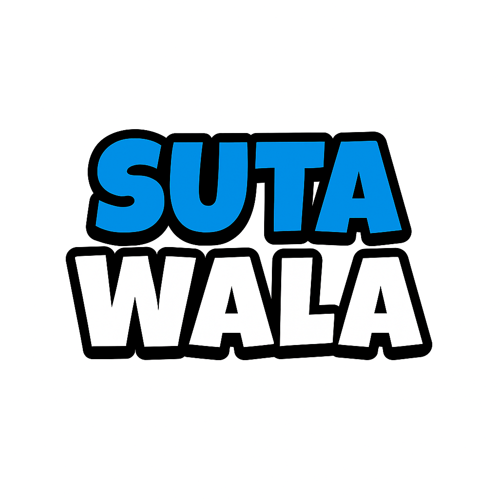 Text 'SUTA WALA' in blue and white on a white background